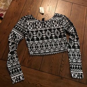 NWT Tribal Print Black and White Crop Top